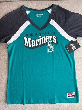 New Era MLB Seattle Mariners V-Neck Tee - Teal/Black/White